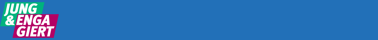 Logo "Jung und Engagiert" auf blauem Hintergrund