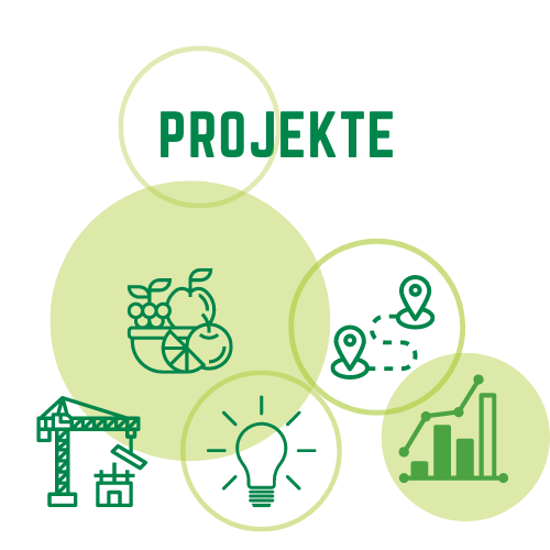 Illustration mit verschiedenen Icons wie einem Kran oder einer Glühbirne